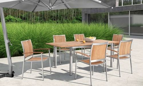 Stainless Steel & Teak Outdoor Table Chair