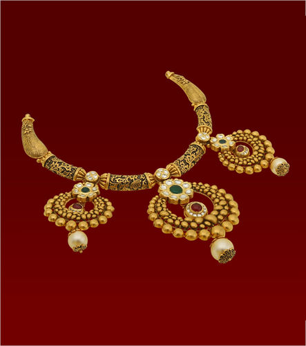 VJBC-117 Antique Kundan Chandbali Necklace