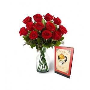 Dozen Red White Rose Bouquet With I Love You Card