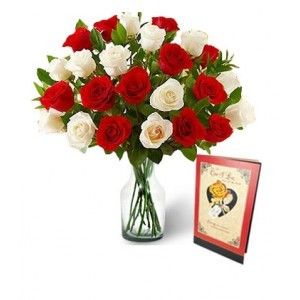 Two Dozen Red And White Rose Bouquet