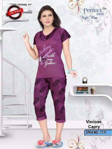 Ladies Viscose Capry Night Suit