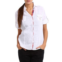 Satin Ladies Half Sleeve Shirt