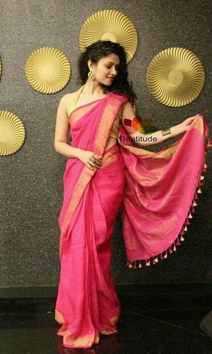 Premium Pink Linen Saree