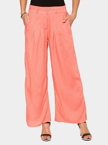 Women Coral Pink Regular Fit Palazzo Pants