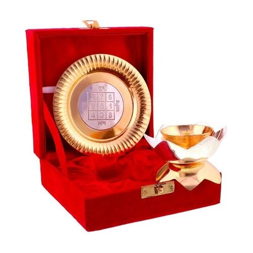 Gold Silver Akhand Jyot Diya Plate