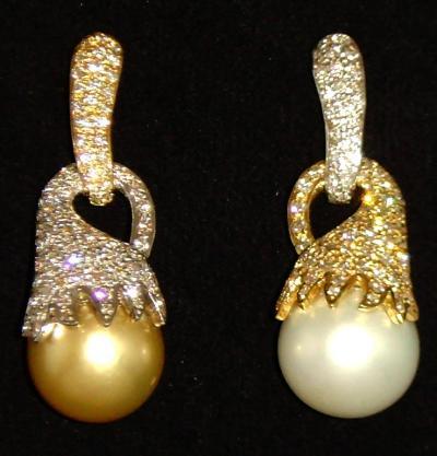 Engagement Golden And White South Sea Pearl With Diamonds Er723