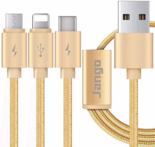 Gold Jango All Rounder 3 In 1 Micro Lightning Charging Usb Cable