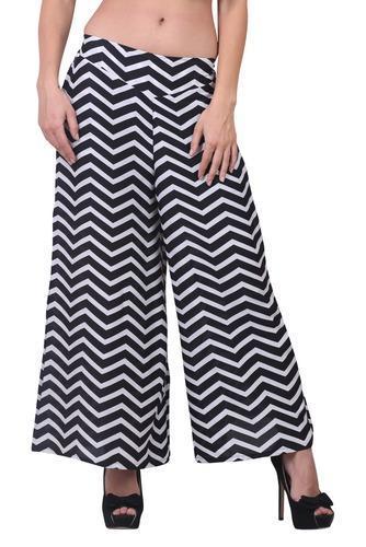 कॉटन लेडीज़ बैक एंड व्हाइट ज़िग ज़ैग पलाज़ो पैंट