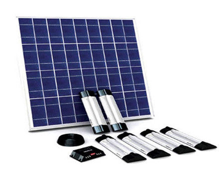 Solar Home Lighting System - 5 Watt Solar Panels, 2 LED Lamps with 18 LEDs Each | Portable, Easy-to-Install Kit with External Charger for Backup Power