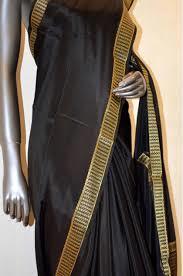 Plain Black Color Crepe Silk Saree