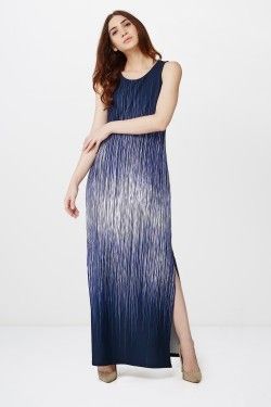  ब्लू प्रिंटेड मैक्सी टाइप लेडीज़ ड्रेस 