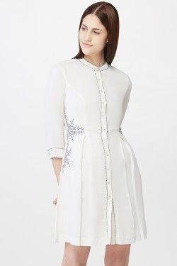 Cusotmized Off White Embroidered Shirt Ladies Dresses