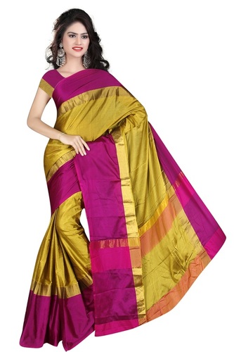 धारीदार महिलाओं के लिए गोल्ड कॉटन सिल्क साड़ी