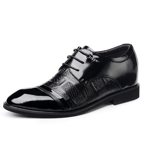 Black Mens Height Increasing Formal Elevator Shoes