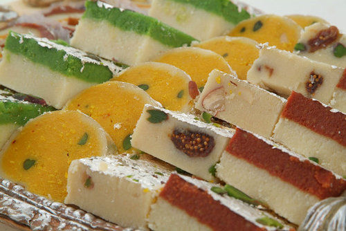 Milk Burfi - Traditional Indian Milk Dessert, Cut Into Cubes And Diamonds - Rich, Creamy Flavor With Sweetness And Spices