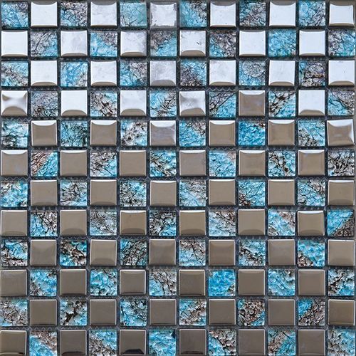 Aqua With Silver Glass Mosaic Tile