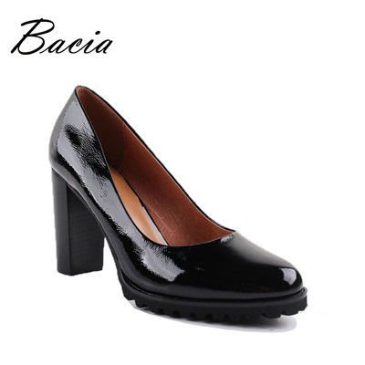 Women Round Head Pumps Patent Leather Shoes