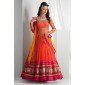 Orange and Pink Semi Stitched Net Anarkali Lahenga Choli 