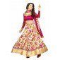 Pink And Cream Banglory Silk Floral Printed Long Anarkali Gown