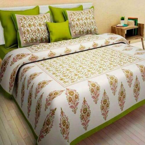 Pure Cotton Pigment Print Green King Size Bedsheet