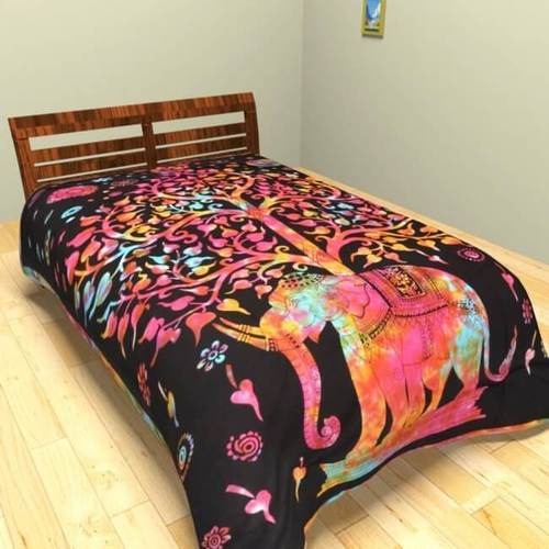 Cotton Sanganeri Jaipuri Pattern Black Single Bed Bedsheet
