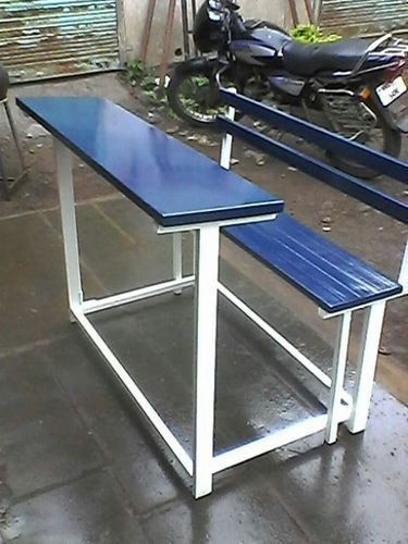 Blue And White Metal School Bench