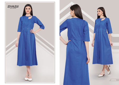 Blue Ankle Length Ladies Dress