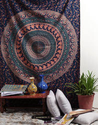 Navy Blue Mandala Floral Print Bed Cover Wall Decor Tapestry