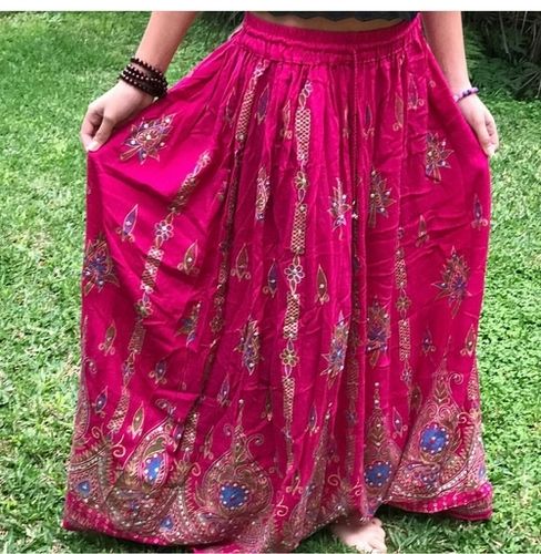 Ladies Indian Boho Hippie Long Sequin Skirt Rayon in PINK colour