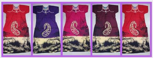 Ladies Nightwear - Cotton Nightgown, XL Size, U-Shaped Neck with Piping, Floral Design, Short Sleeves, Summer Suitable