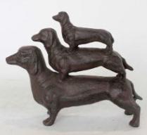 Cast Iron Statue Stacked Hot Dogs Dachshund Doorstopper For Home