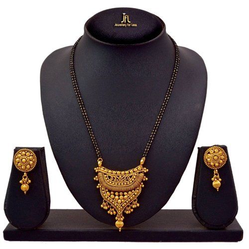 Traditional Ethnic One Gram Gold Plated Mangalsutra With Earring And Double Black Beaded Chain For Women