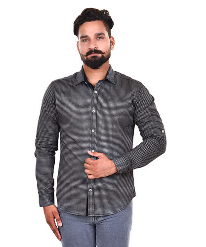 Glam Tree's Satin Geometric Printed Black Shirts for Men