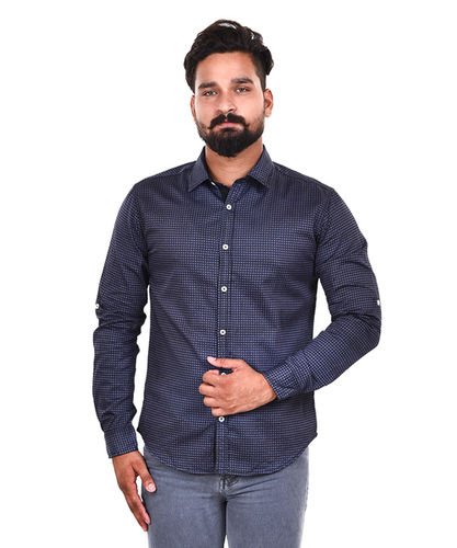 Silver Glam Tree'S Satin Geometric Printed Blue Shirts For Men