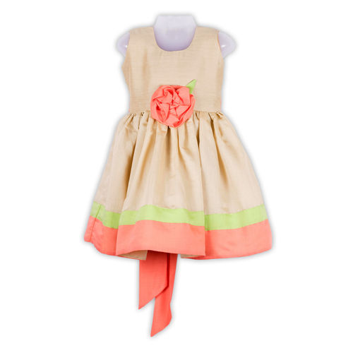 Sandalwood Chanderi Cotton Frock With Flower  Age Group: 0 - 8 Years