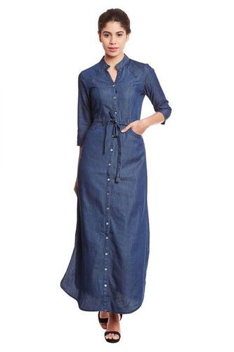 Front Button Blue Denim Maxi Dress at Best Price in Gurugram