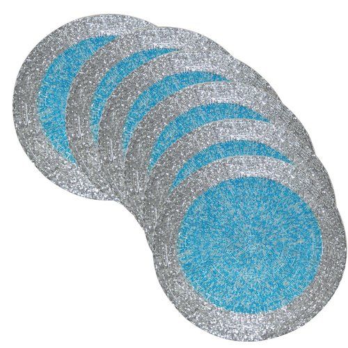 Washable Handmade Silver Sky Blue Beaded Round Ethnic Placemats