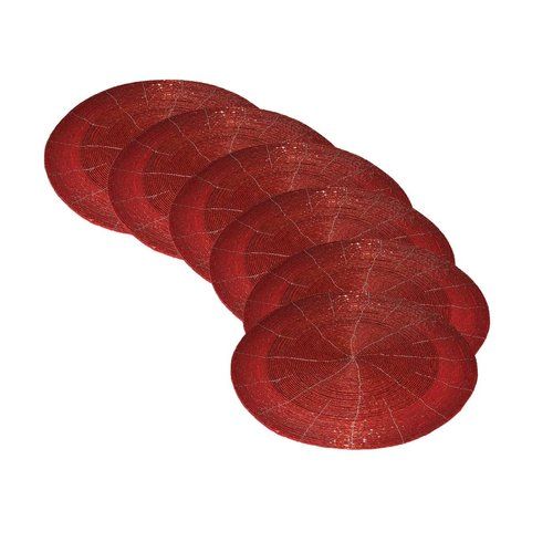 Dakshcraft Handmade Red Beaded Round Ethnic Placemat