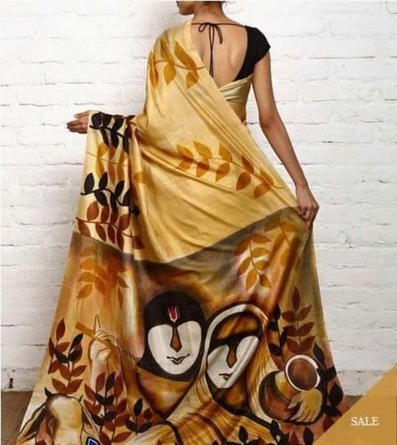 Golden Yeallow With Black Acid Work On Resham Sarees