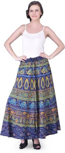 Blue-Green- Multicolour 100% Cotton Jaipur Sanganeri Printed Ethnic Rajasthani Skirt