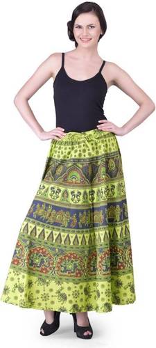 Green- Multicolour Cotton Jaipur Sanganeri Printed Skirts