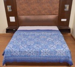 Queen Indigo Block Print Applique Cutwork Bedspread