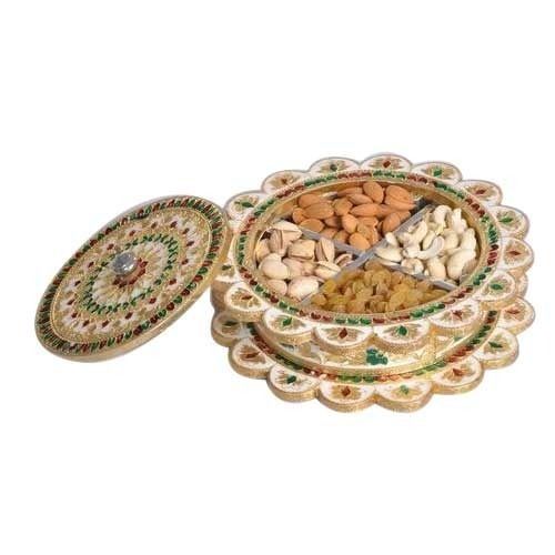 Handicraft Dry Fruit Box - Stone, Wood, and Metal Design | Attractive Shape, Long Lasting Finish, Crack Resistance, Durable