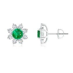 Round Emerald Flower Stud Earrings Gender: Women