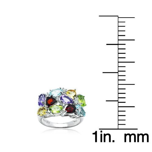 Multi Color Gem Stones Silver Ring Gender: Women