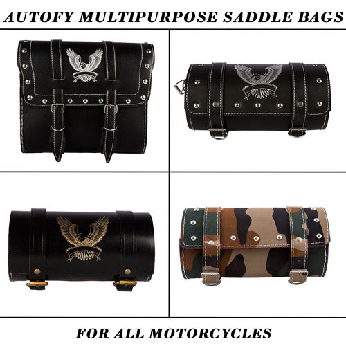  Autofy मोटरसाइकिल बहुउद्देश्यीय फॉक्स लेदर और कैनवास सैडल बैग