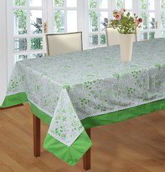 Birds Printed Table Cloth With Attached Lace