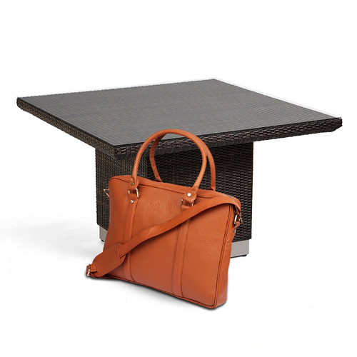 BFG Laptop Bag - Genuine Leather, Tan Brown, Men's Stylish Design with Detachable Shoulder Strap and Zipper Pockets