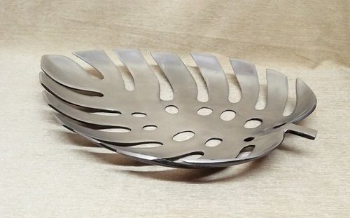 Perforated Leaf Designed Fruit Bowl Silver Finish