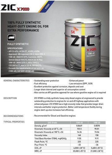 Electric Start Zic X7000 15W40 Ci4 Engine Oil